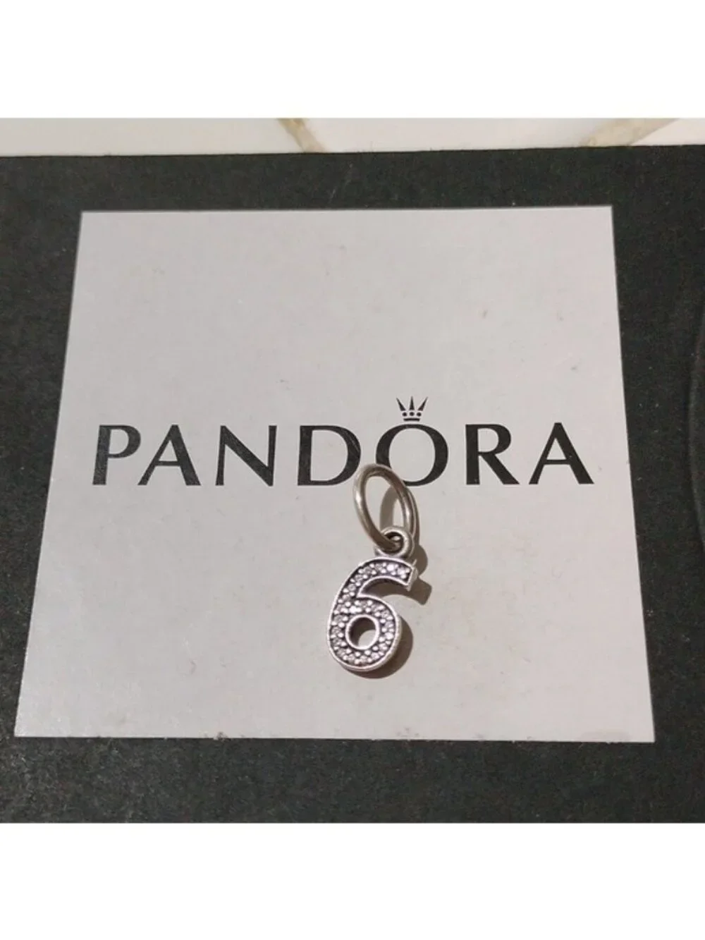 Pandora Retired Sterling Silver Number Six Dangle with Clear Zirconia - 791344CZ